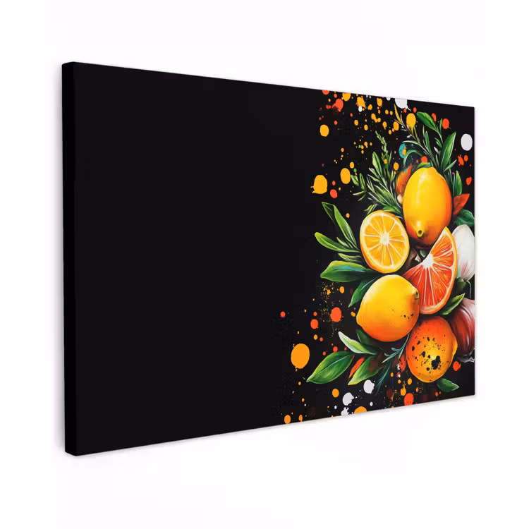Canvas schilderij - Citroenen - Zwart - Kruiden - Graffiti - Verf — 1