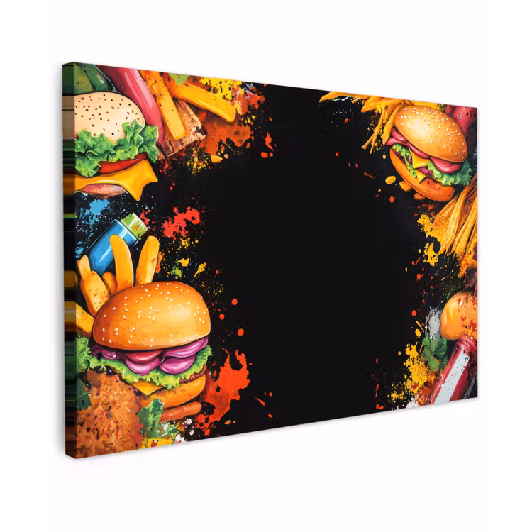 Canvas schilderij - Fastfood - Graffiti - Hamburger - Eten - Modern — 1