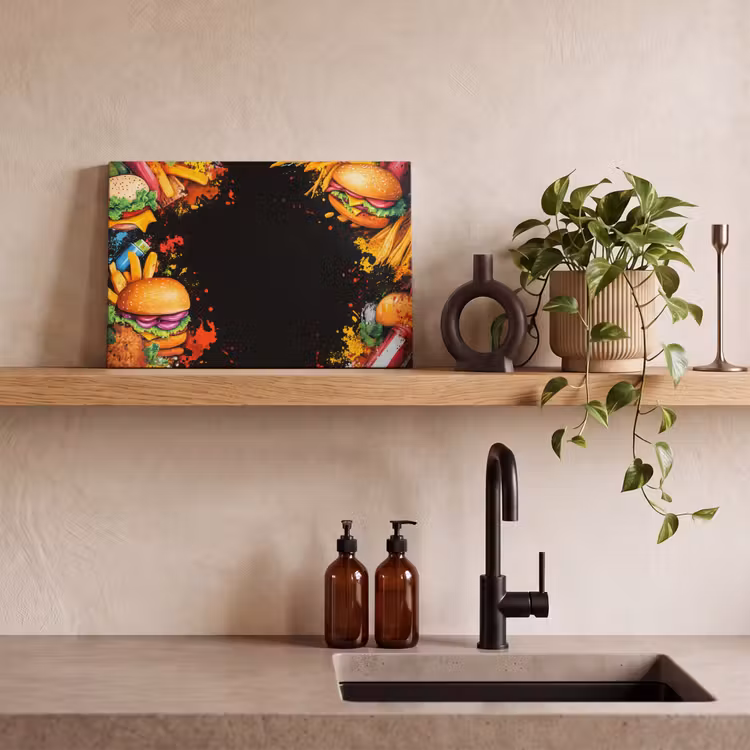 Canvas schilderij - Fastfood - Graffiti - Hamburger - Eten - Modern — 3