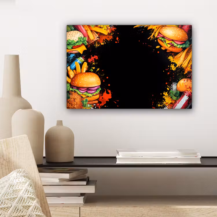 Canvas schilderij - Fastfood - Graffiti - Hamburger - Eten - Modern — 5