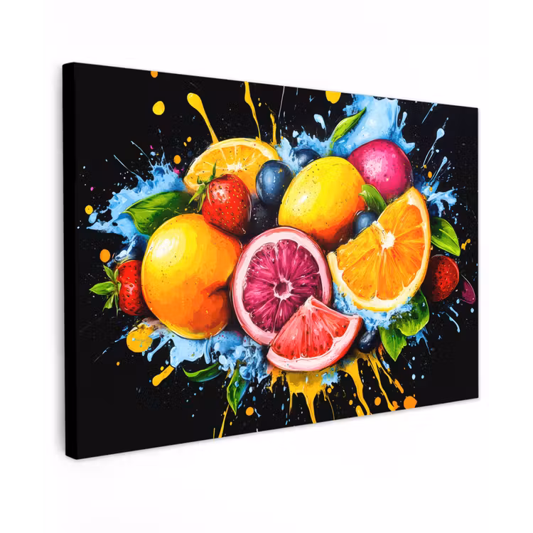 Canvas schilderij - Fruit - Graffiti - Kleurrijk - Sinaasappel - Aardbei - Abstract — 1