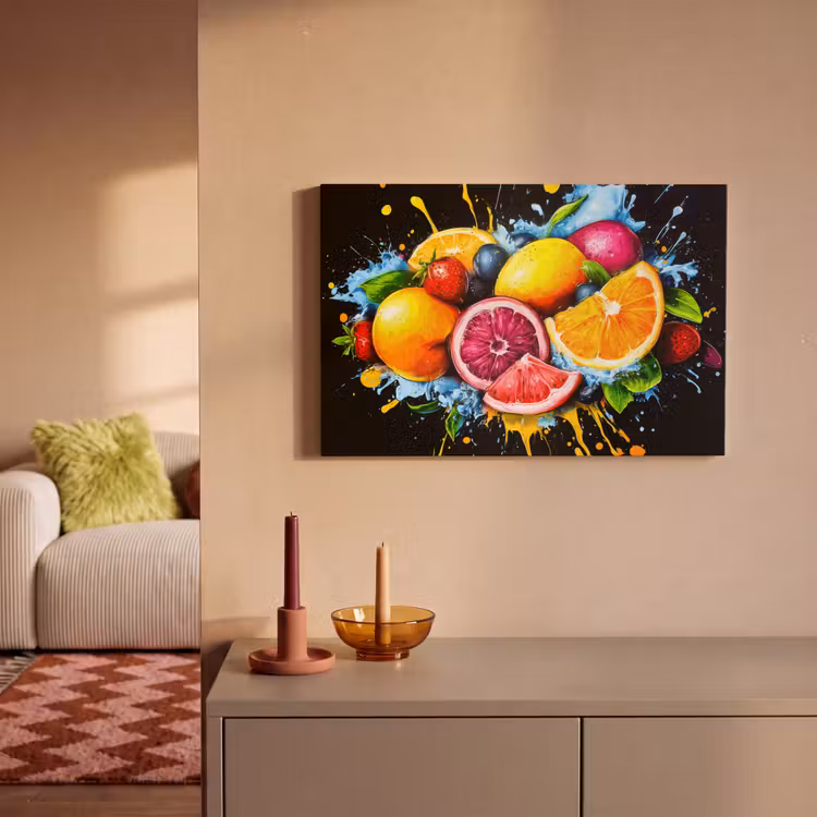 Canvas schilderij - Fruit - Graffiti - Kleurrijk - Sinaasappel - Aardbei - Abstract — 2