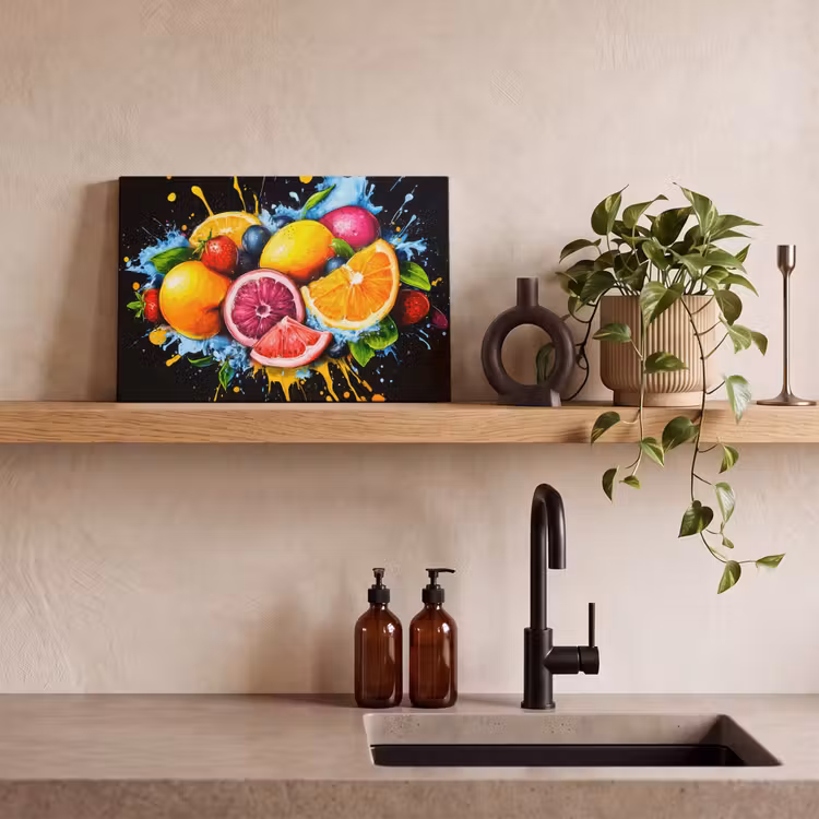 Canvas schilderij - Fruit - Graffiti - Kleurrijk - Sinaasappel - Aardbei - Abstract — 3