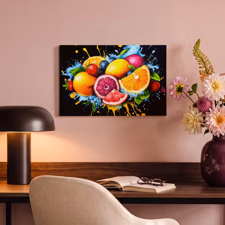 Canvas schilderij - Fruit - Graffiti - Kleurrijk - Sinaasappel - Aardbei - Abstract — 4