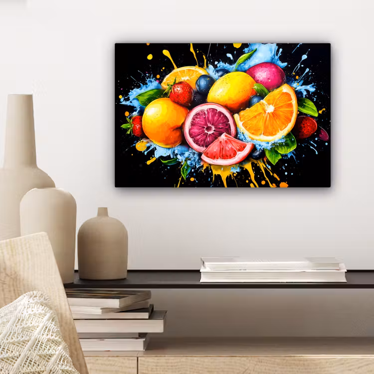 Canvas schilderij - Fruit - Graffiti - Kleurrijk - Sinaasappel - Aardbei - Abstract — 5