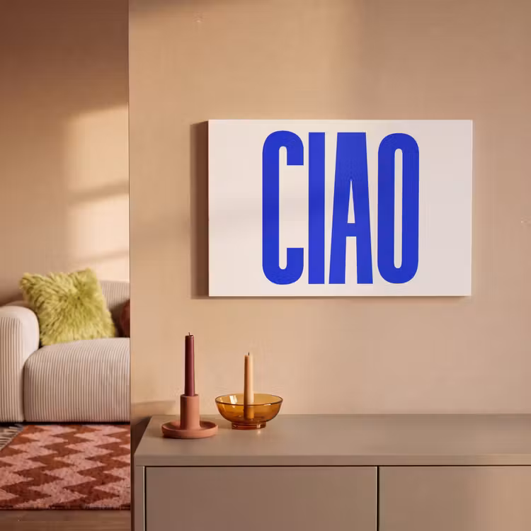 Canvas schilderij - Ciao - Hoofdletters - Blauw - Minimalistisch — 2