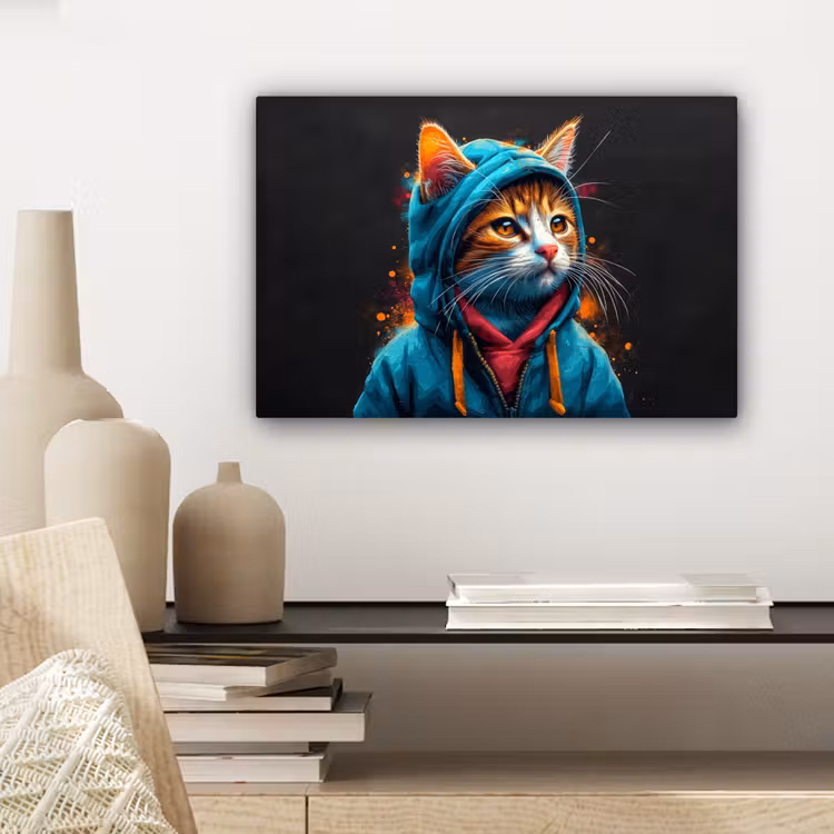 Canvas schilderij - Graffiti - Kat - Zwart - Jas — 5