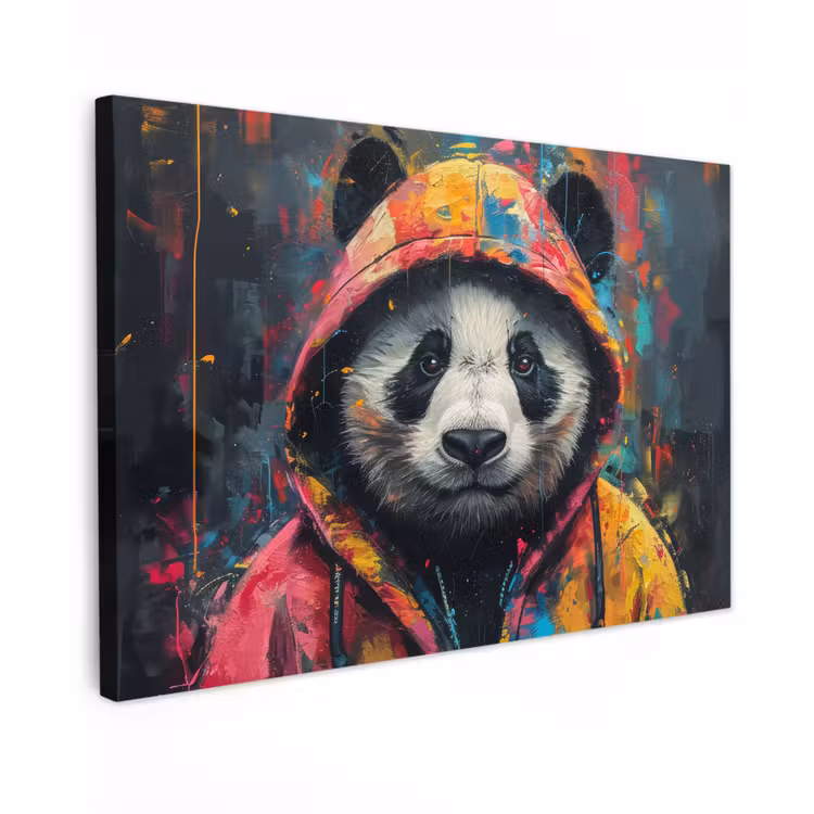 Canvas schilderij - Graffiti - Panda - Jas - Kleurrijk — 1