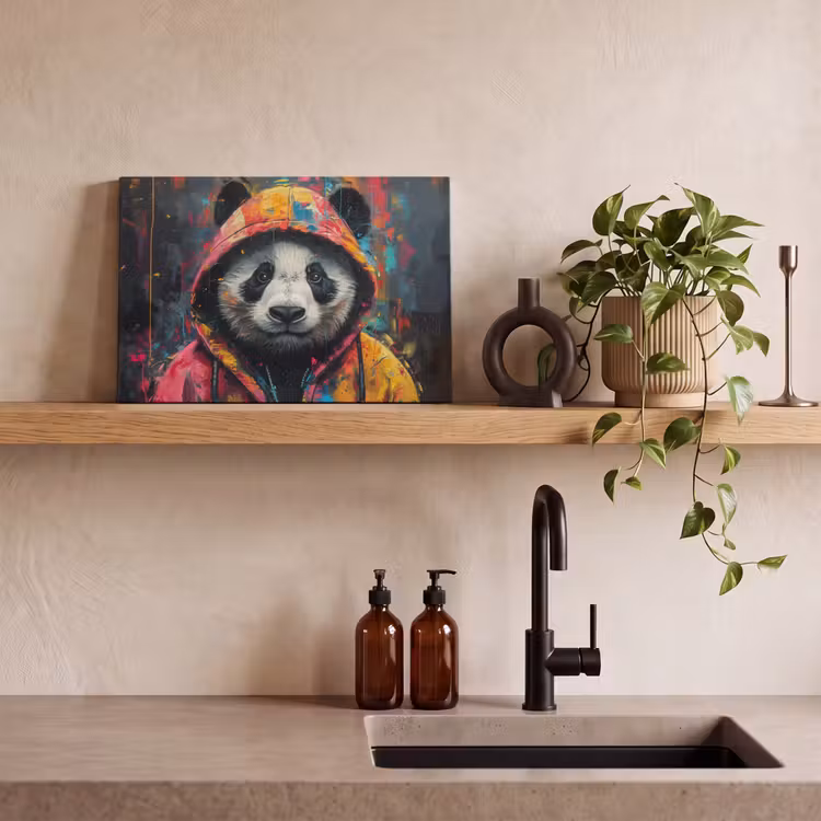 Canvas schilderij - Graffiti - Panda - Jas - Kleurrijk — 3