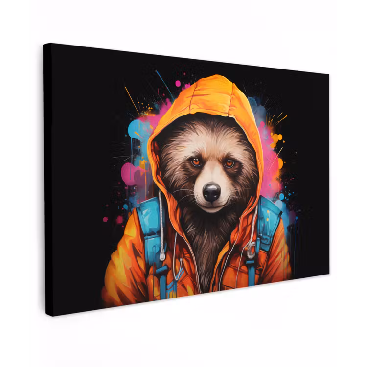 Canvas schilderij - Graffiti - Wasbeer - Jas - Zwart — 1