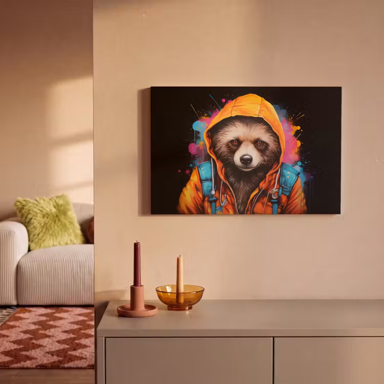 Canvas schilderij - Graffiti - Wasbeer - Jas - Zwart — 2