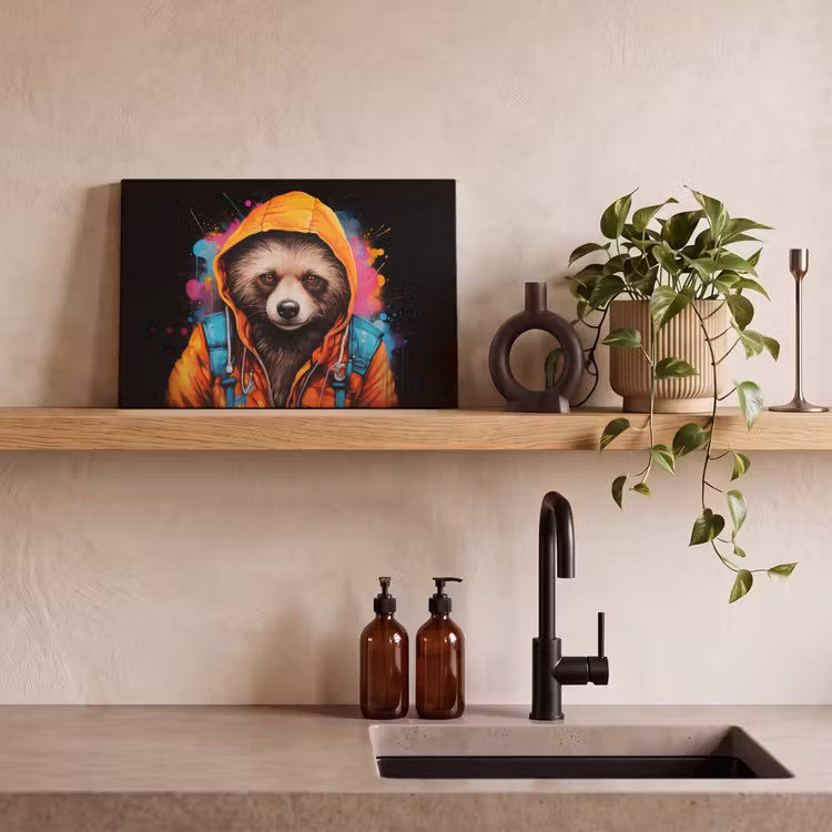 Canvas schilderij - Graffiti - Wasbeer - Jas - Zwart — 3