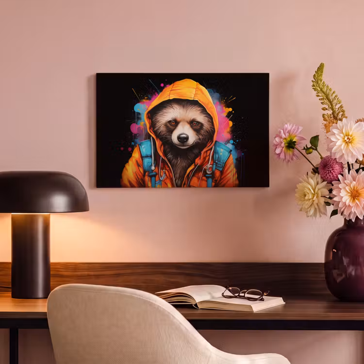 Canvas schilderij - Graffiti - Wasbeer - Jas - Zwart — 4