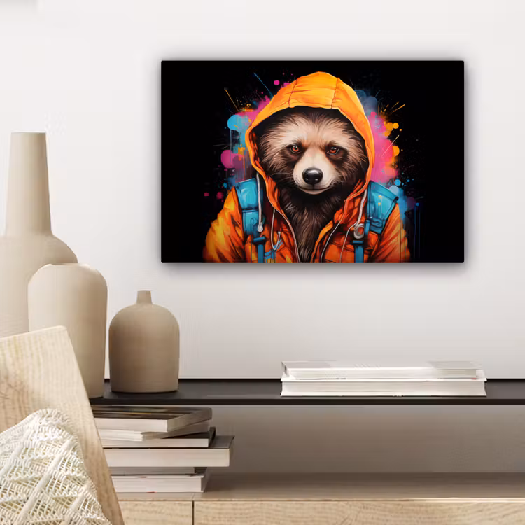 Canvas schilderij - Graffiti - Wasbeer - Jas - Zwart — 5