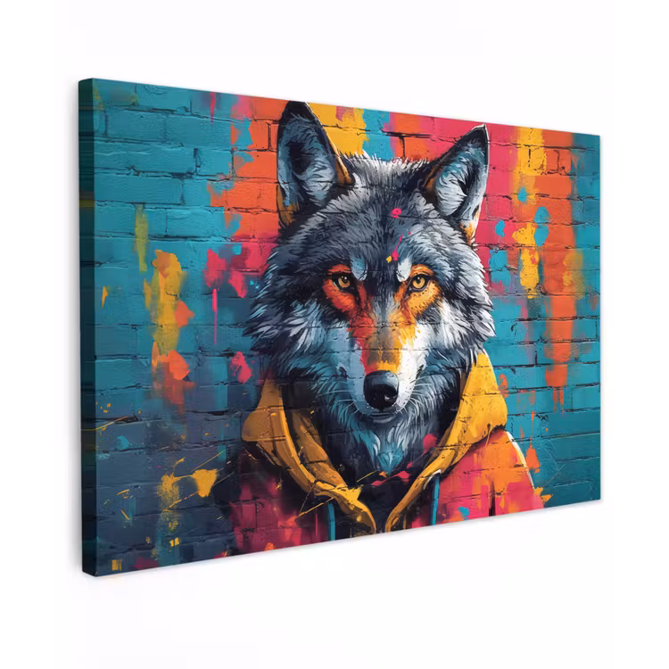Canvas schilderij - Graffiti - Wolf - Street art - Blauw — 1
