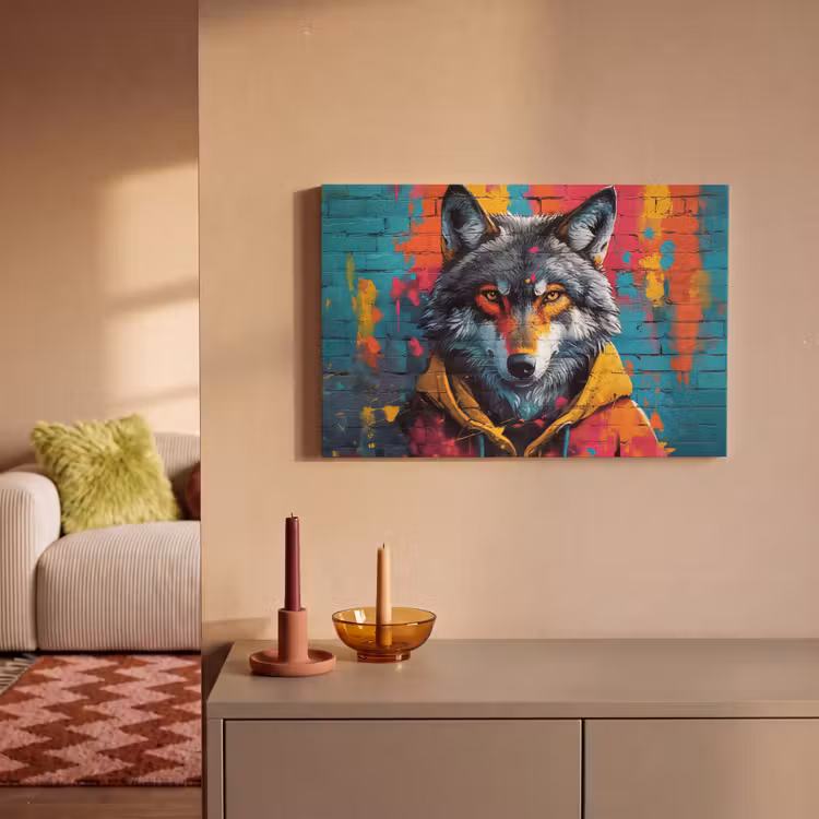 Canvas schilderij - Graffiti - Wolf - Street art - Blauw — 2