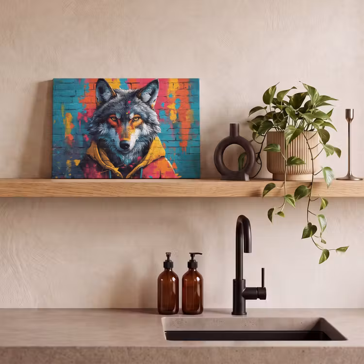 Canvas schilderij - Graffiti - Wolf - Street art - Blauw — 3