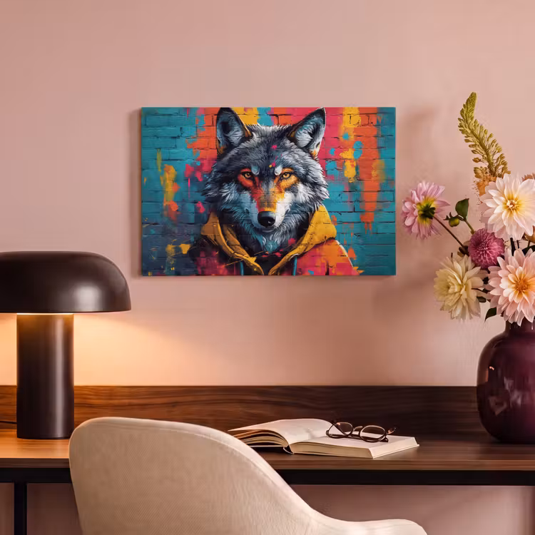 Canvas schilderij - Graffiti - Wolf - Street art - Blauw — 4