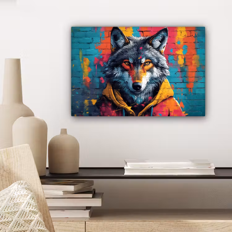 Canvas schilderij - Graffiti - Wolf - Street art - Blauw — 5