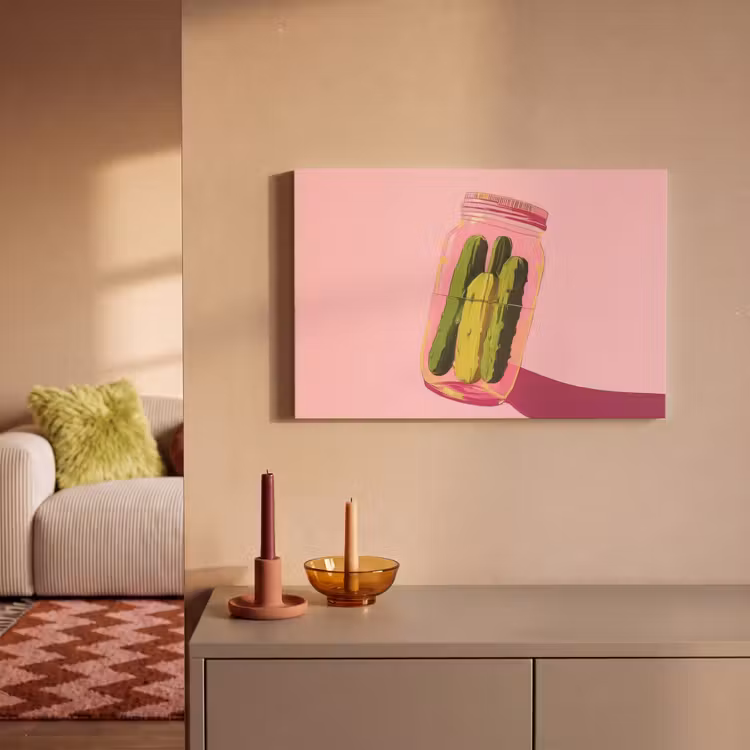 Canvas schilderij - Augurken - Pot - Schaduw - Roze — 2