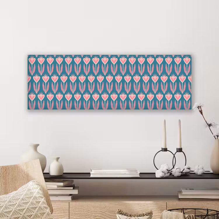 Canvas schilderij - Blauw - Retro - Patroon - Hartjes — 5