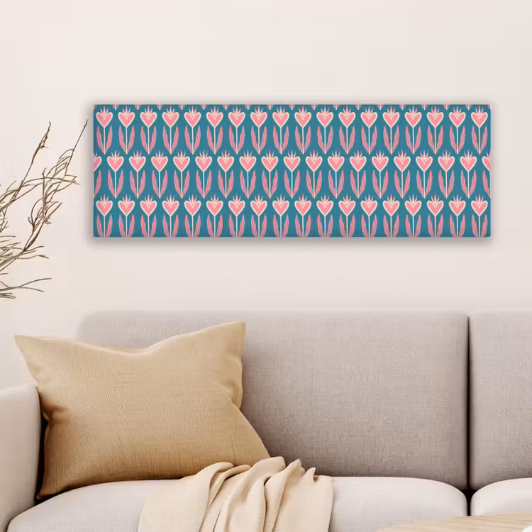 Canvas schilderij - Blauw - Retro - Patroon - Hartjes — 6