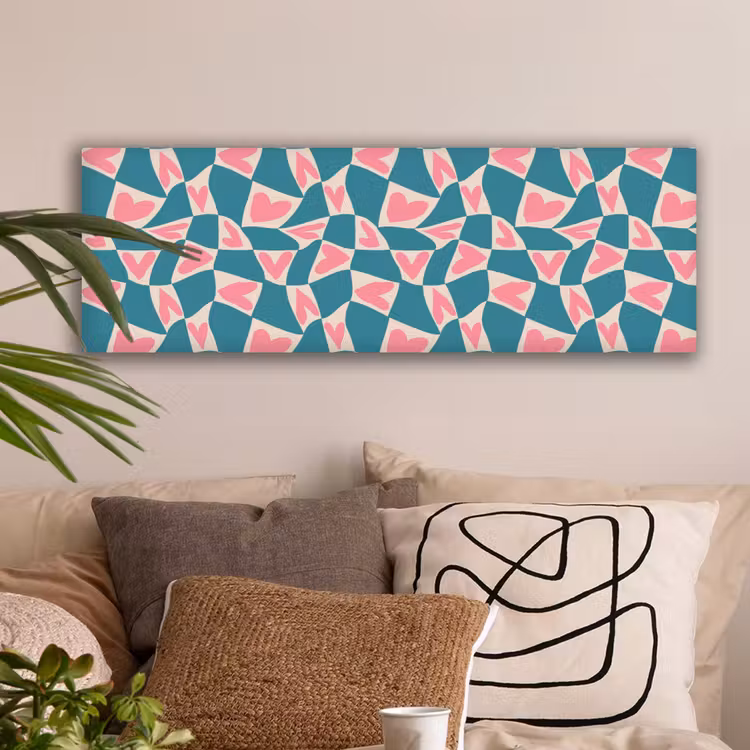 Canvas schilderij - Blauw - Vlakken - Patroon - Hartjes — 2