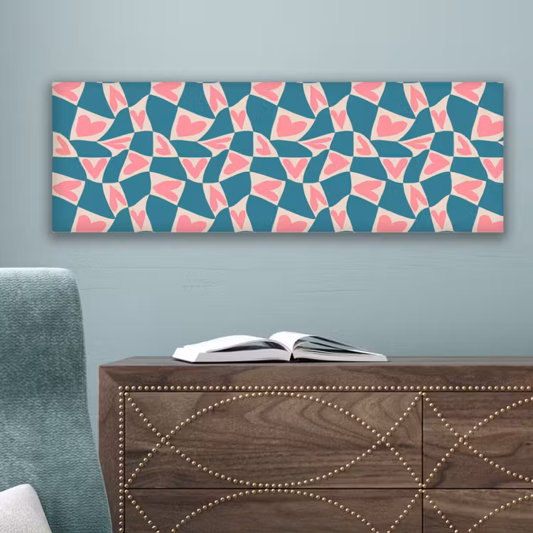 Canvas schilderij - Blauw - Vlakken - Patroon - Hartjes — 4