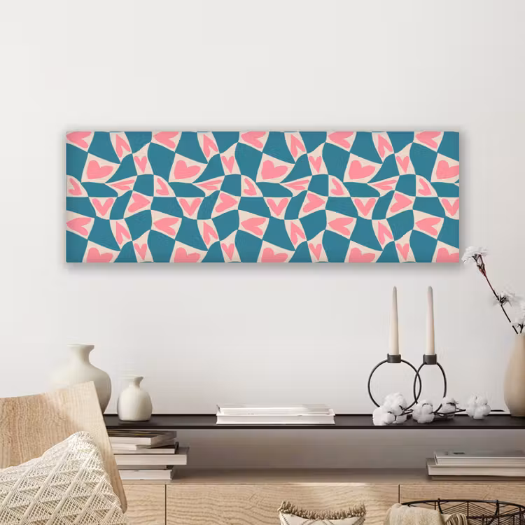 Canvas schilderij - Blauw - Vlakken - Patroon - Hartjes — 5