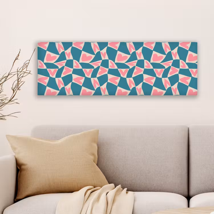 Canvas schilderij - Blauw - Vlakken - Patroon - Hartjes — 6
