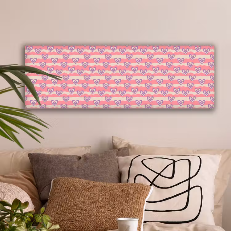Canvas schilderij - Golven - Patroon - Hartjes - Retro — 2