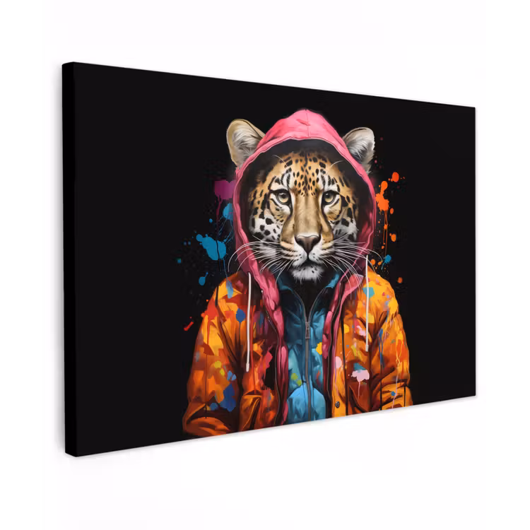Canvas schilderij - Graffiti - Luipaard - Zwart - Jas — 1
