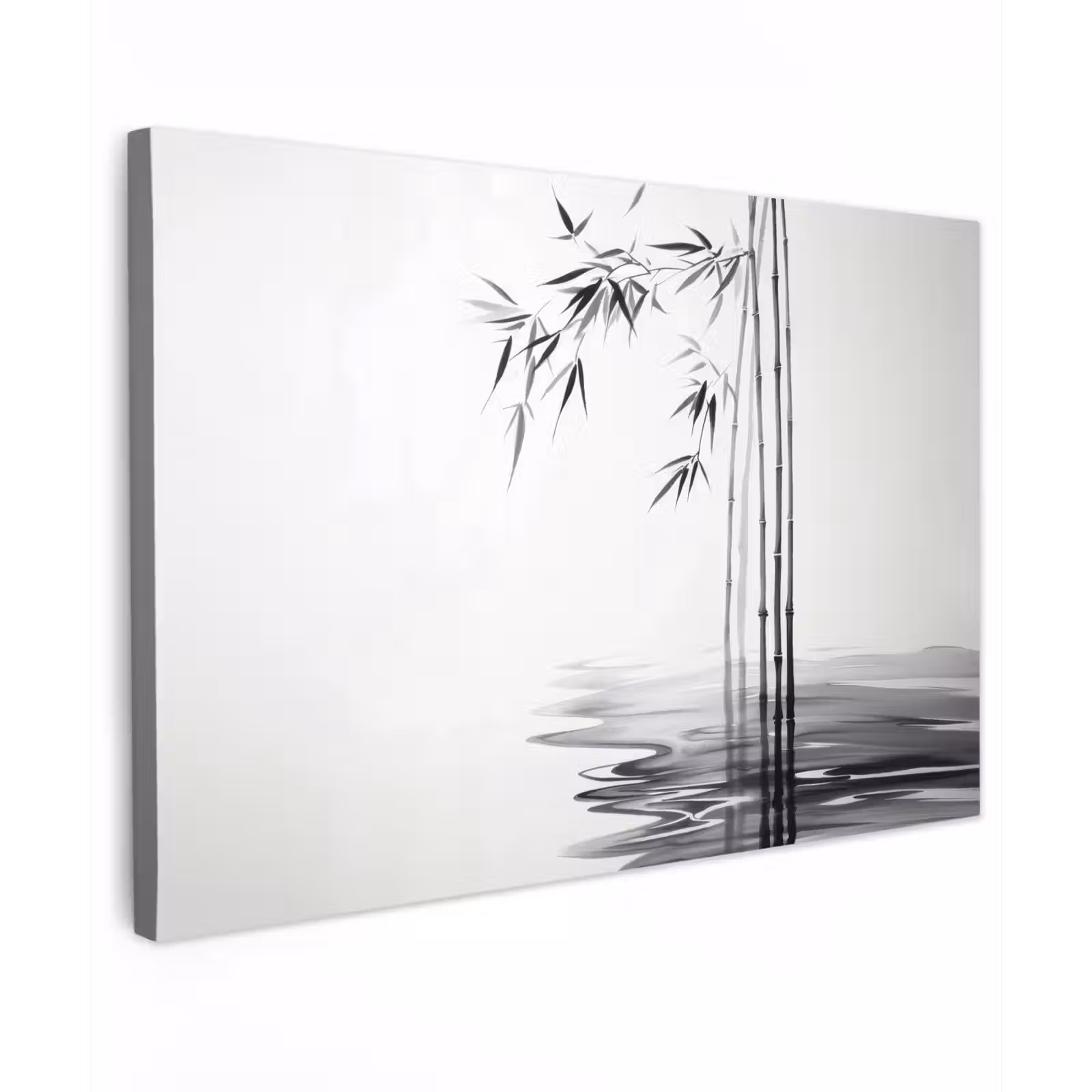 Canvas schilderij - Bamboestammen - Water - Minimalistisch - Wit — 1