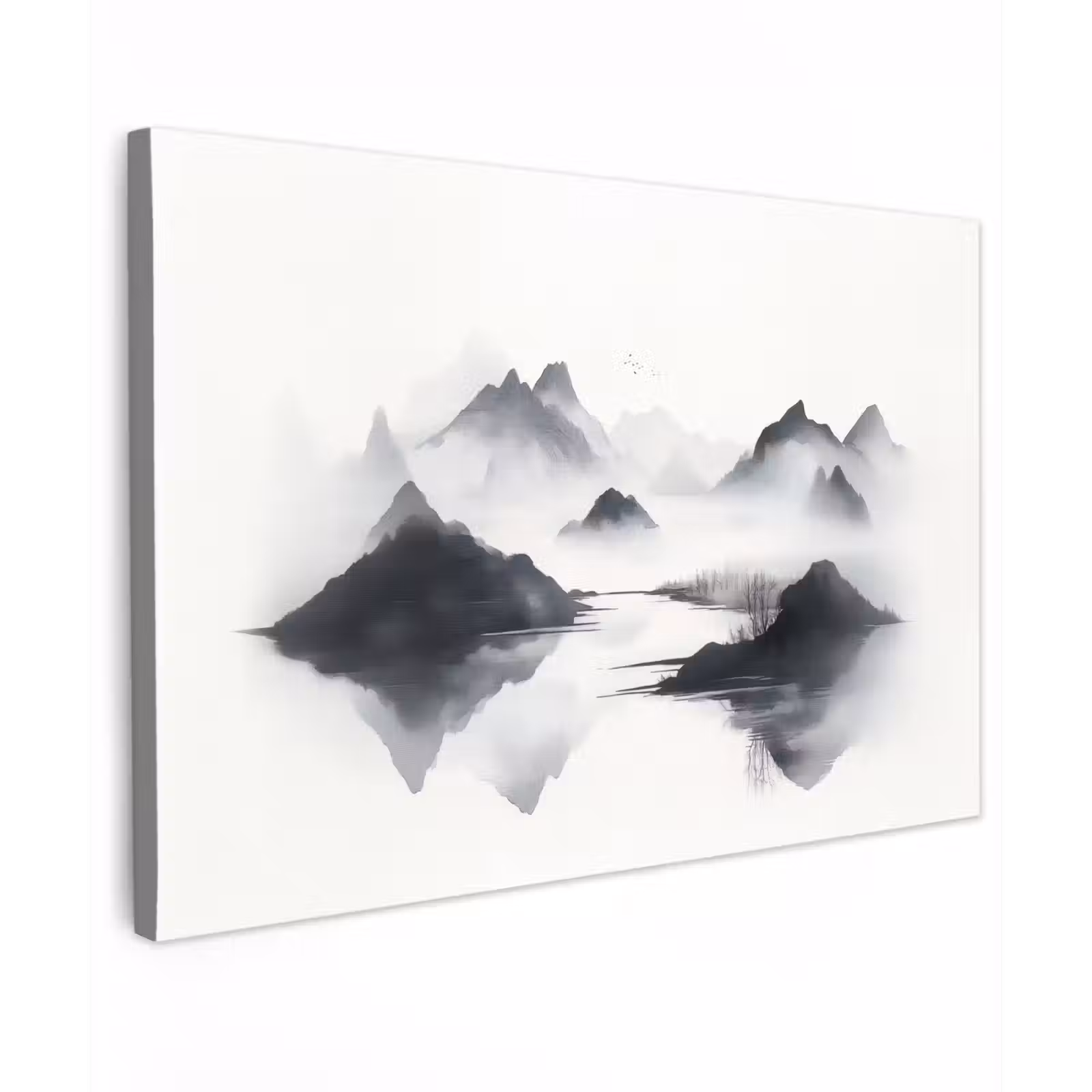Canvas schilderij - Bergen - Mistig - Water - Wit — 1