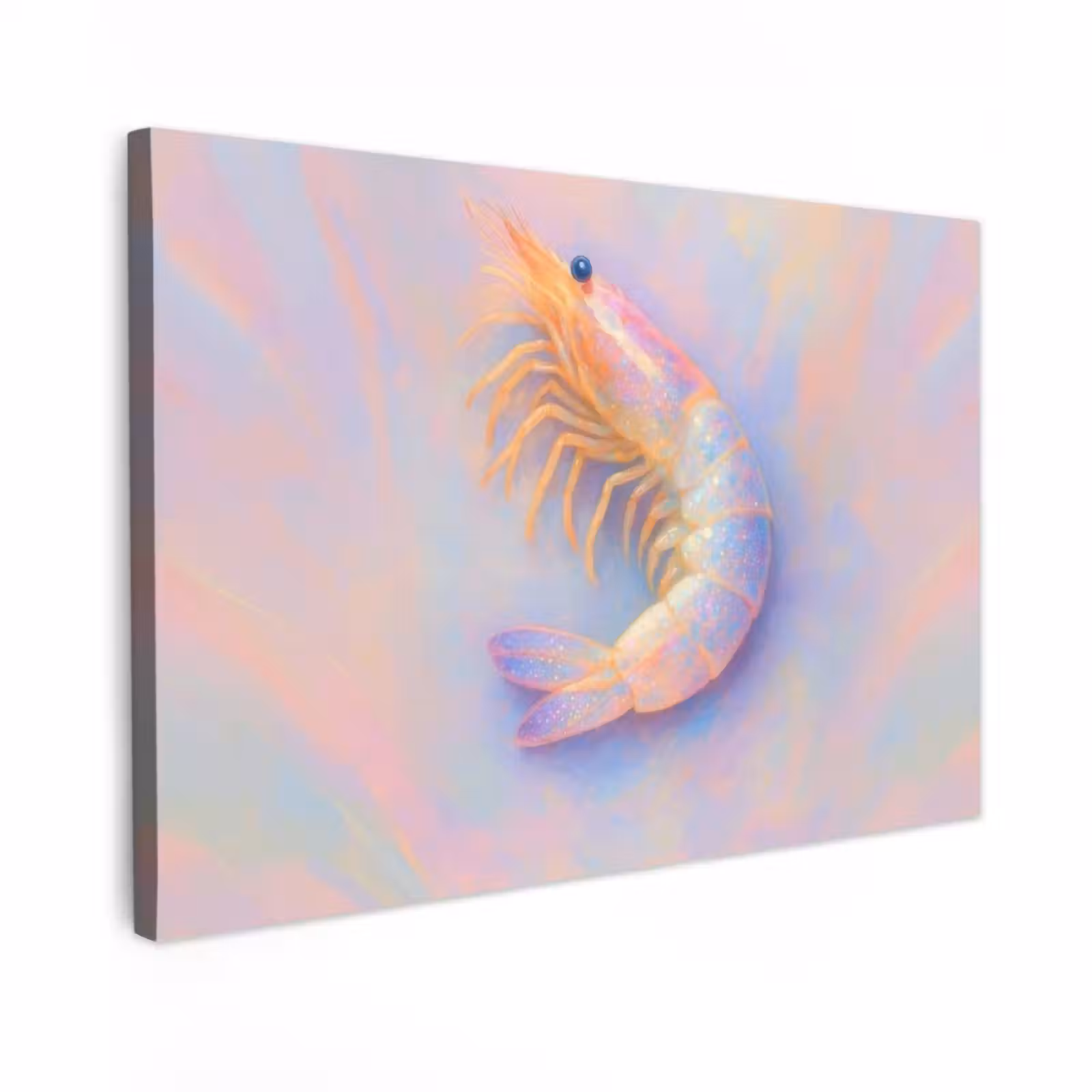 Canvas schilderij - Garnaal - Subtiele structuur - Blauw - Roze — 1