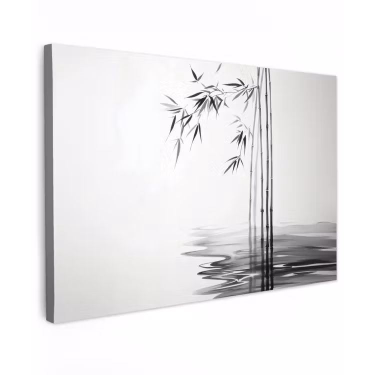 Canvas schilderij - Bamboestammen - Water - Minimalistisch - Wit — 1