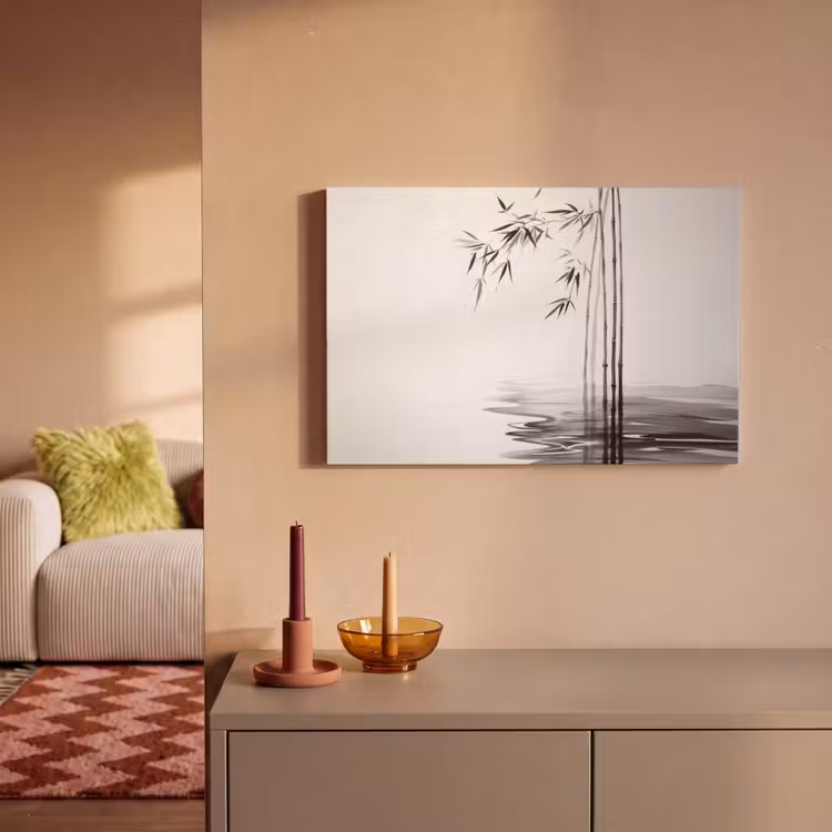 Canvas schilderij - Bamboestammen - Water - Minimalistisch - Wit — 2
