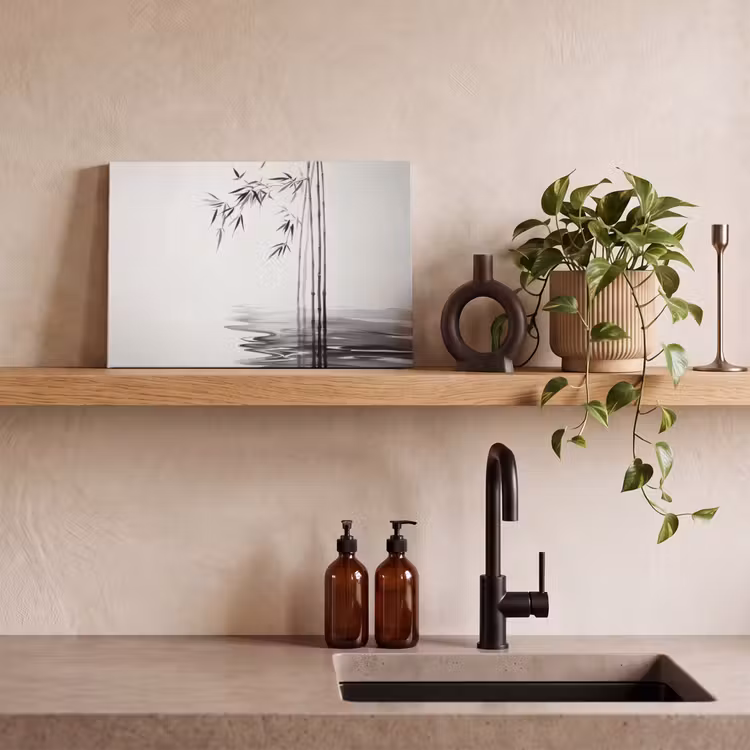 Canvas schilderij - Bamboestammen - Water - Minimalistisch - Wit — 3
