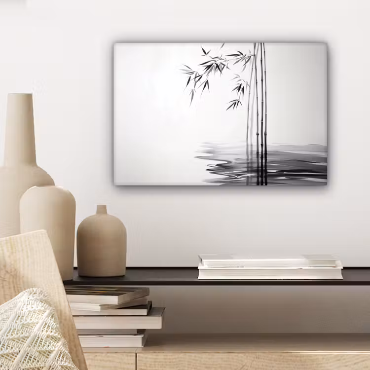 Canvas schilderij - Bamboestammen - Water - Minimalistisch - Wit — 5