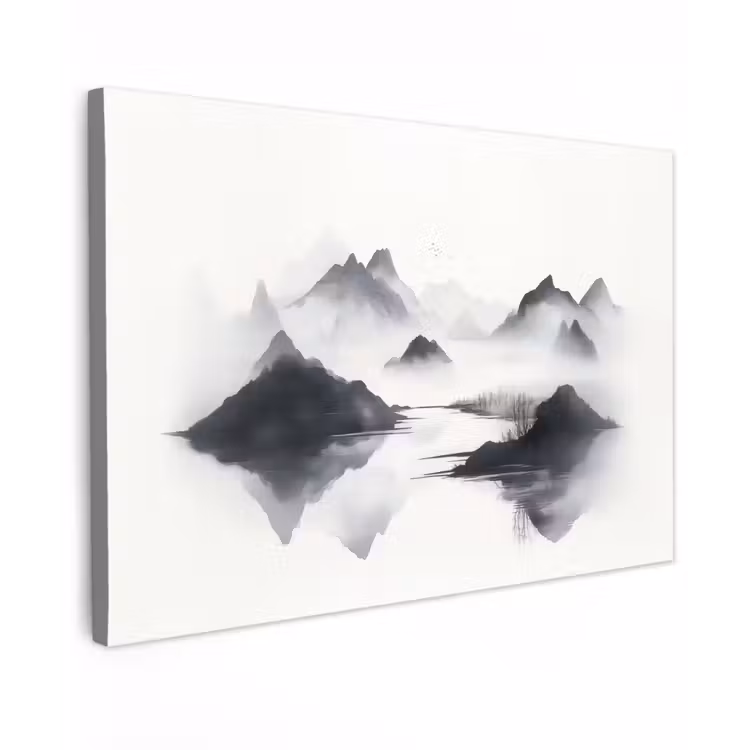Canvas schilderij - Bergen - Mistig - Water - Wit — 1