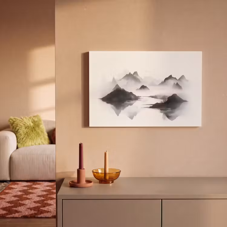 Canvas schilderij - Bergen - Mistig - Water - Wit — 2