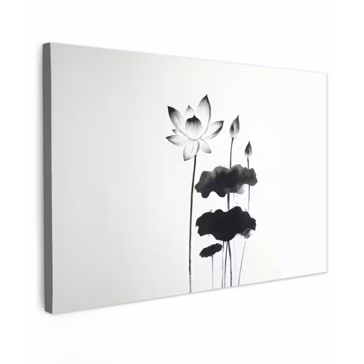 Canvas schilderij - Bladeren - Zwart - Lotusbloem - Minimalitisch — 1
