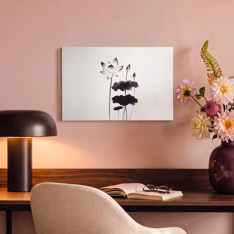 Canvas schilderij - Bladeren - Zwart - Lotusbloem - Minimalitisch — 4