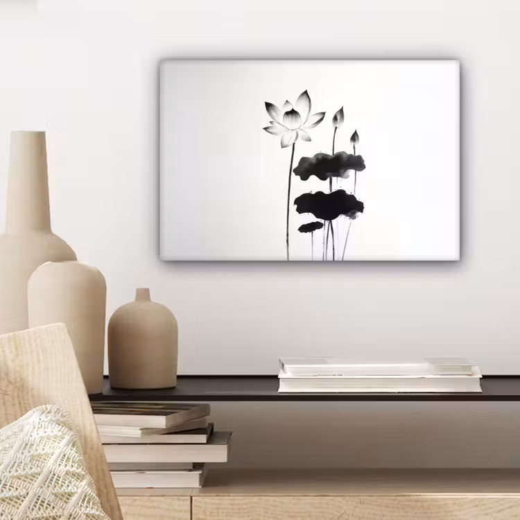 Canvas schilderij - Bladeren - Zwart - Lotusbloem - Minimalitisch — 5