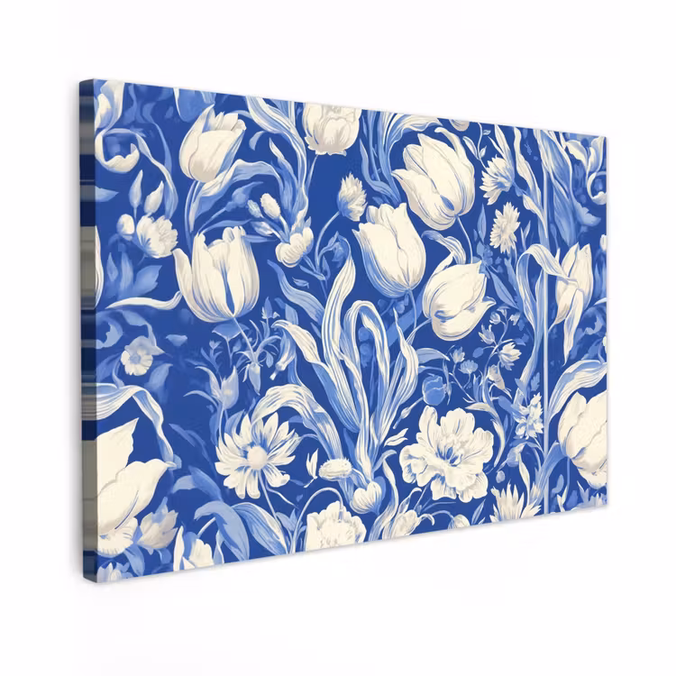 Canvas schilderij - Bloemen - Delfts Blauw - Patroon - Tulp — 1