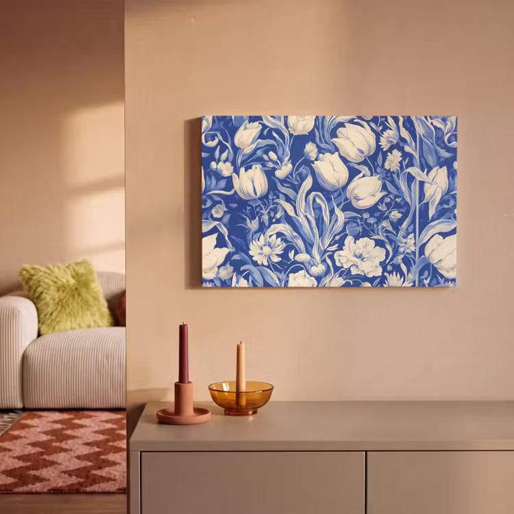 Canvas schilderij - Bloemen - Delfts Blauw - Patroon - Tulp — 2