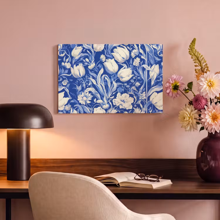 Canvas schilderij - Bloemen - Delfts Blauw - Patroon - Tulp — 4