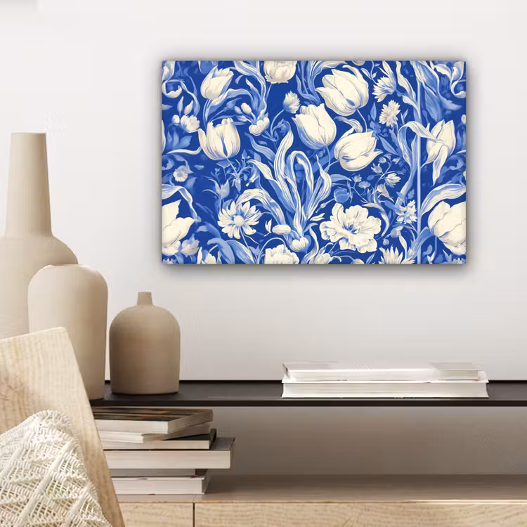 Canvas schilderij - Bloemen - Delfts Blauw - Patroon - Tulp — 5