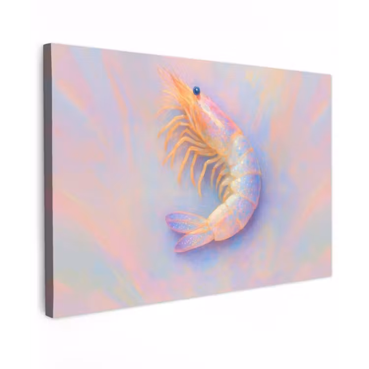 Canvas schilderij - Garnaal - Subtiele structuur - Blauw - Roze — 1