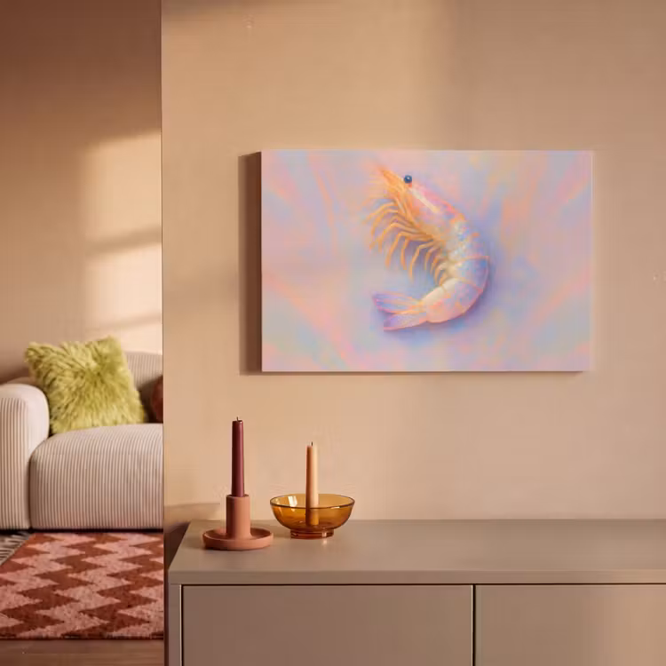 Canvas schilderij - Garnaal - Subtiele structuur - Blauw - Roze — 2